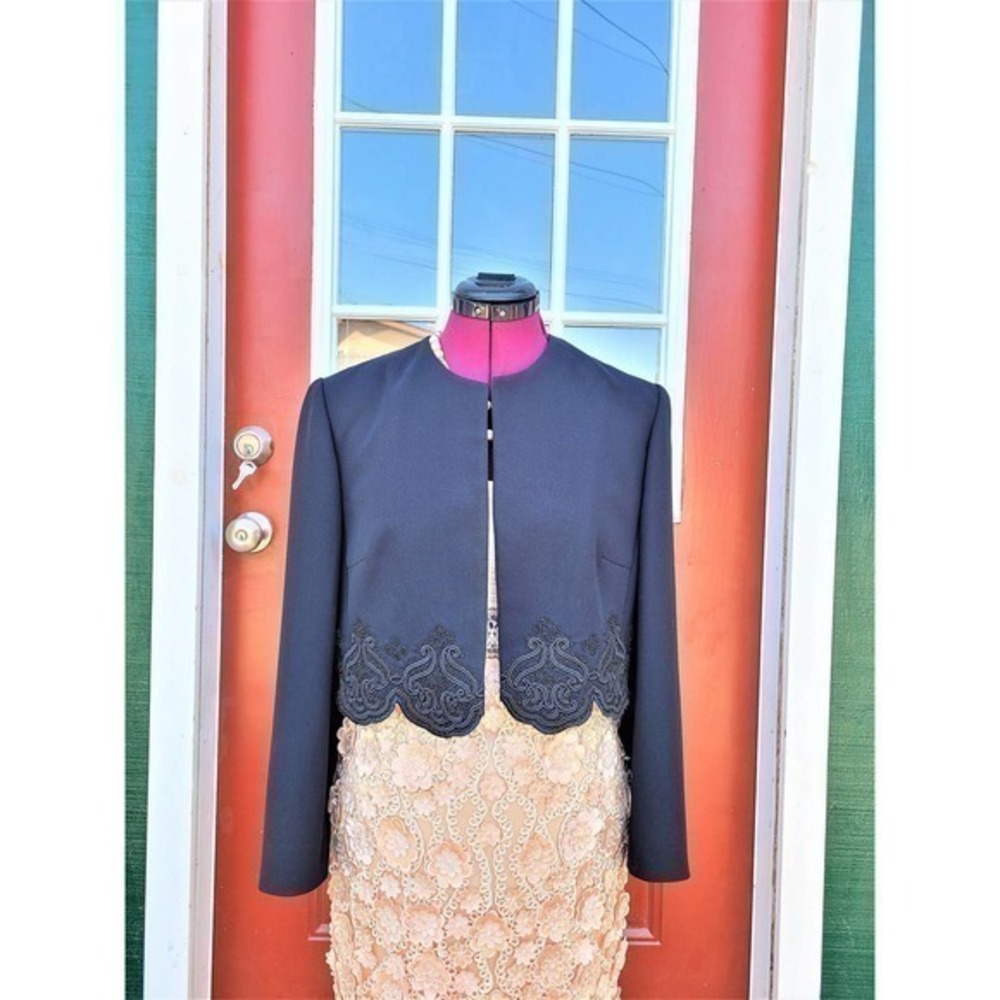 Vintage Maggy‎ London Black Long Sleeve Dressy Beaded, Bolero Jacket